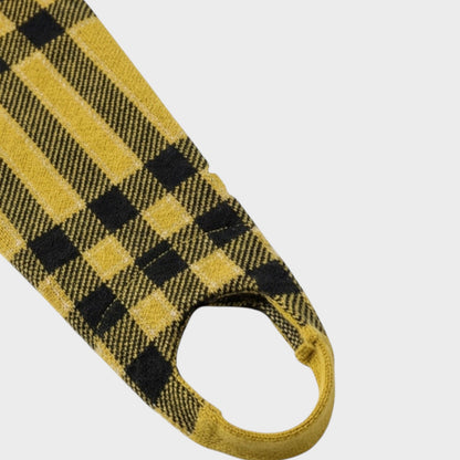 Tasoni yellow and black wool check elastic waist trousers with stirrup foot detail