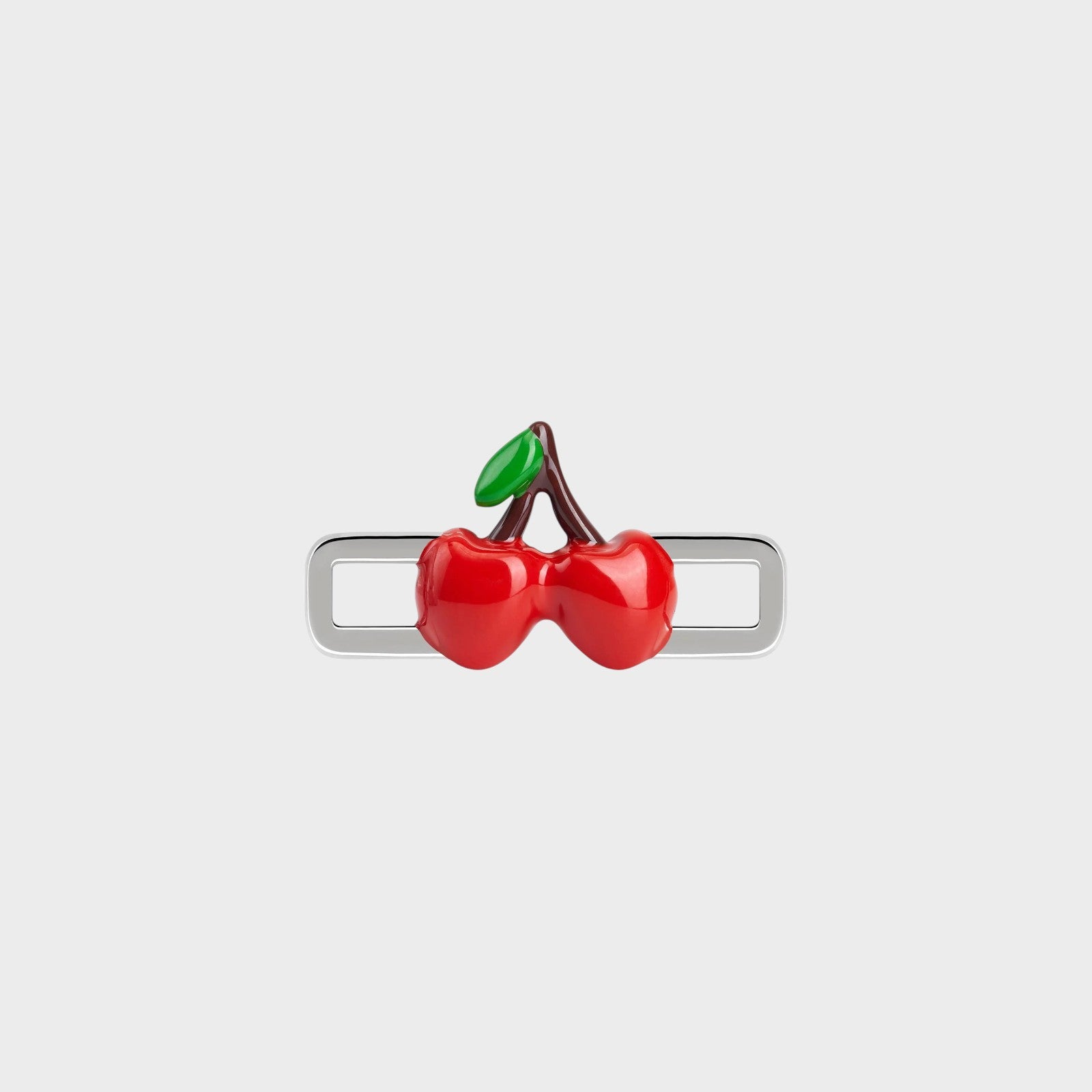 Poubel Charm, Print, Cherry Hand Painted Enamel w/ Sterling Silver