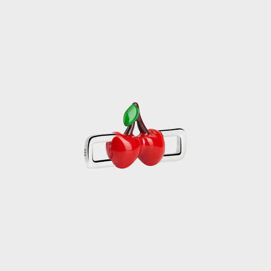 Poubel Charm, Print, Cherry Hand Painted Enamel w/ Sterling Silver