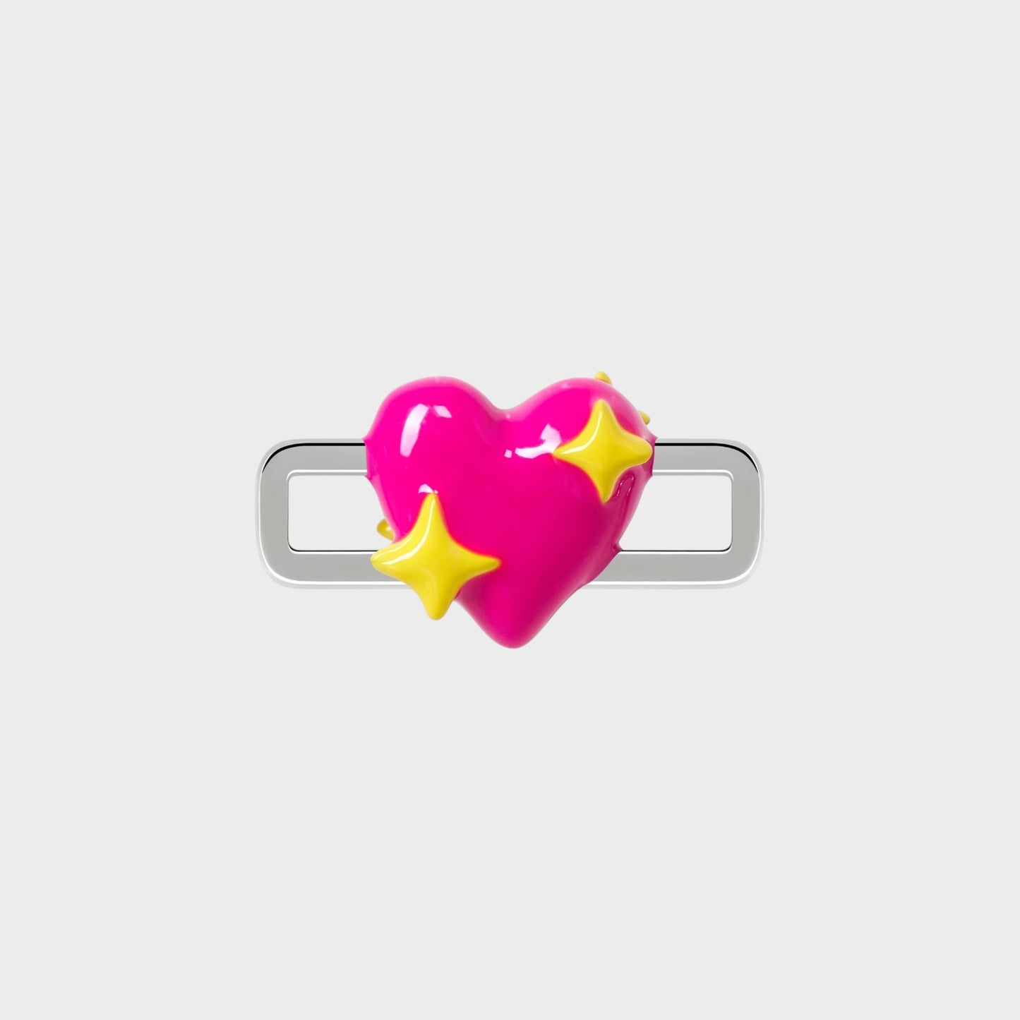 Poubel Charm, Print, Heart with Sparkle Hand Painted Enamel w/ Sterling Silver
