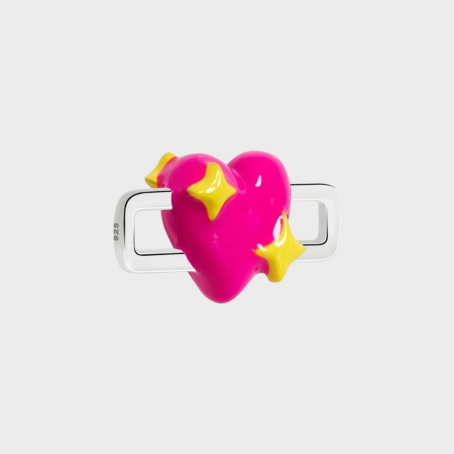 Poubel Charm, Print, Heart with Sparkle Hand Painted Enamel w/ Sterling Silver