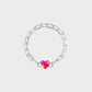 Poubel Charm, Print, Heart with Sparkle Hand Painted Enamel w/ Sterling Silver