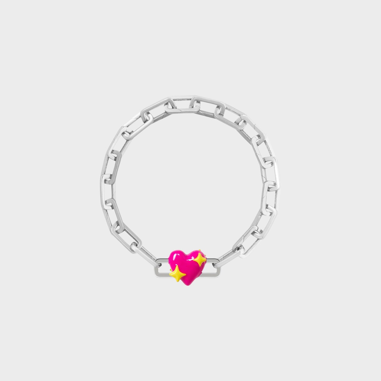 Poubel Charm, Print, Heart with Sparkle Hand Painted Enamel w/ Sterling Silver