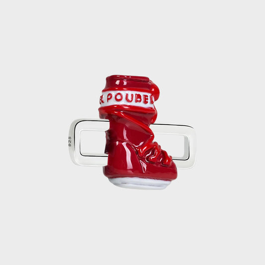 Poubel Charm, Print, Red Moonboot Hand Painted Enamel w/ Sterling Silver