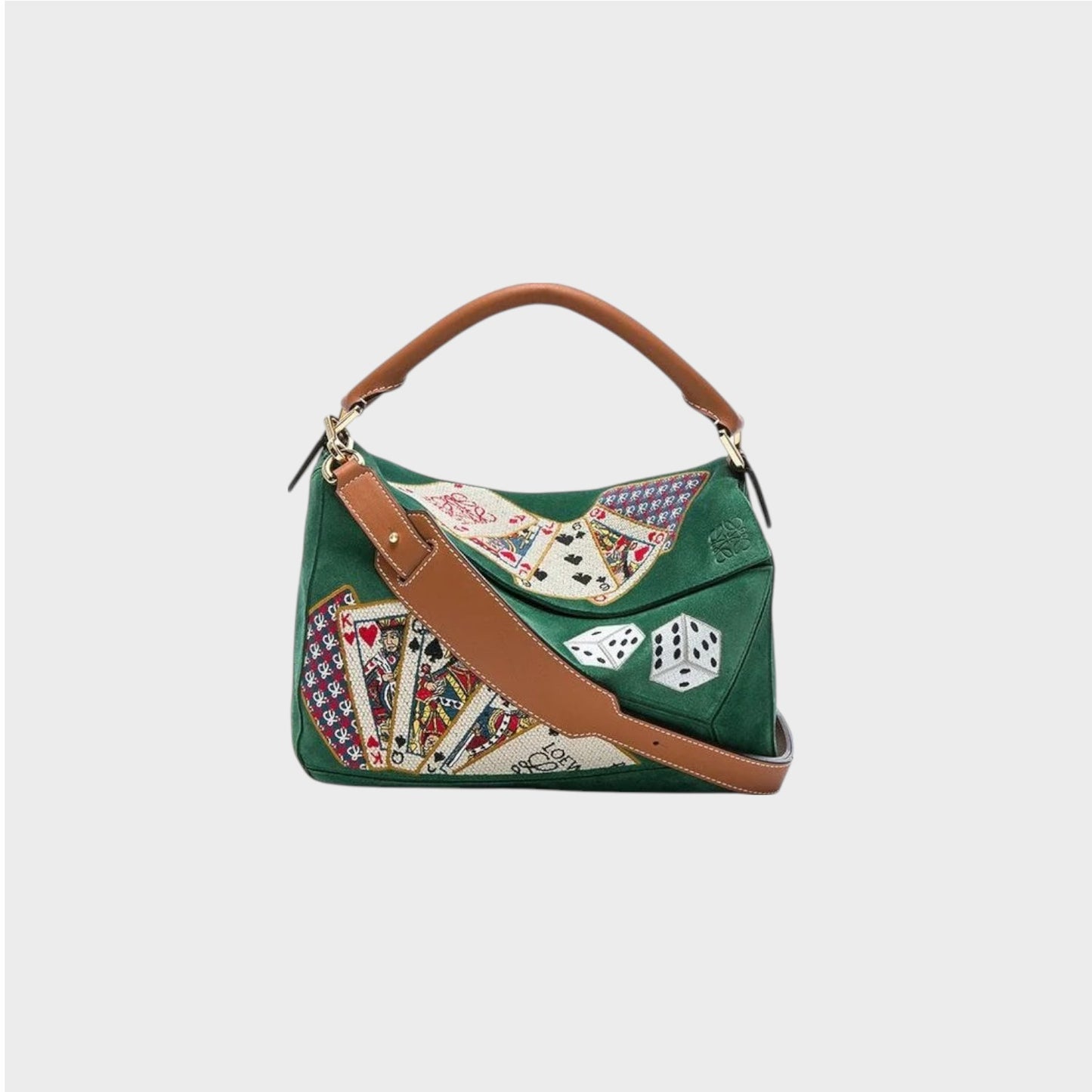 Loewe Shoulder Bag, Multi, Playing Cards Puzzle Bag in Green and Tan