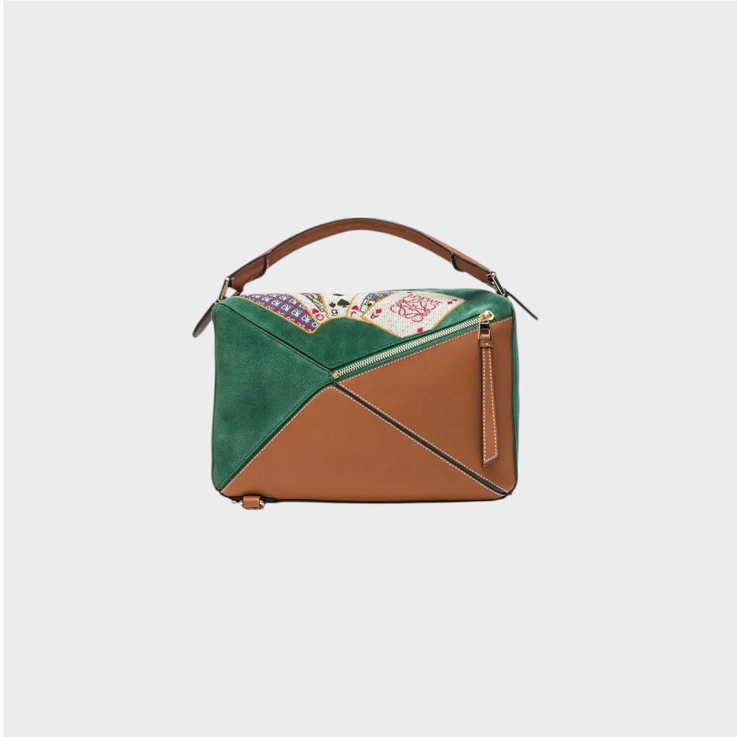 Loewe Shoulder Bag, Multi, Playing Cards Puzzle Bag in Green and Tan