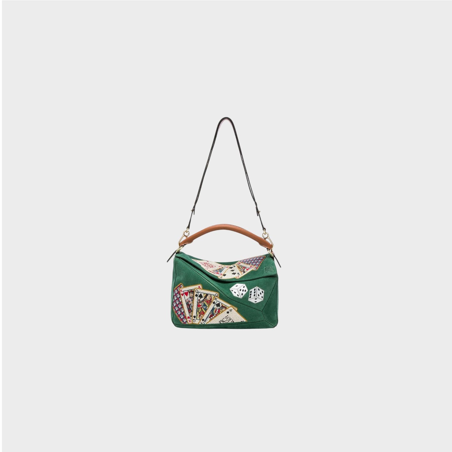 Loewe Shoulder Bag, Multi, Playing Cards Puzzle Bag in Green and Tan