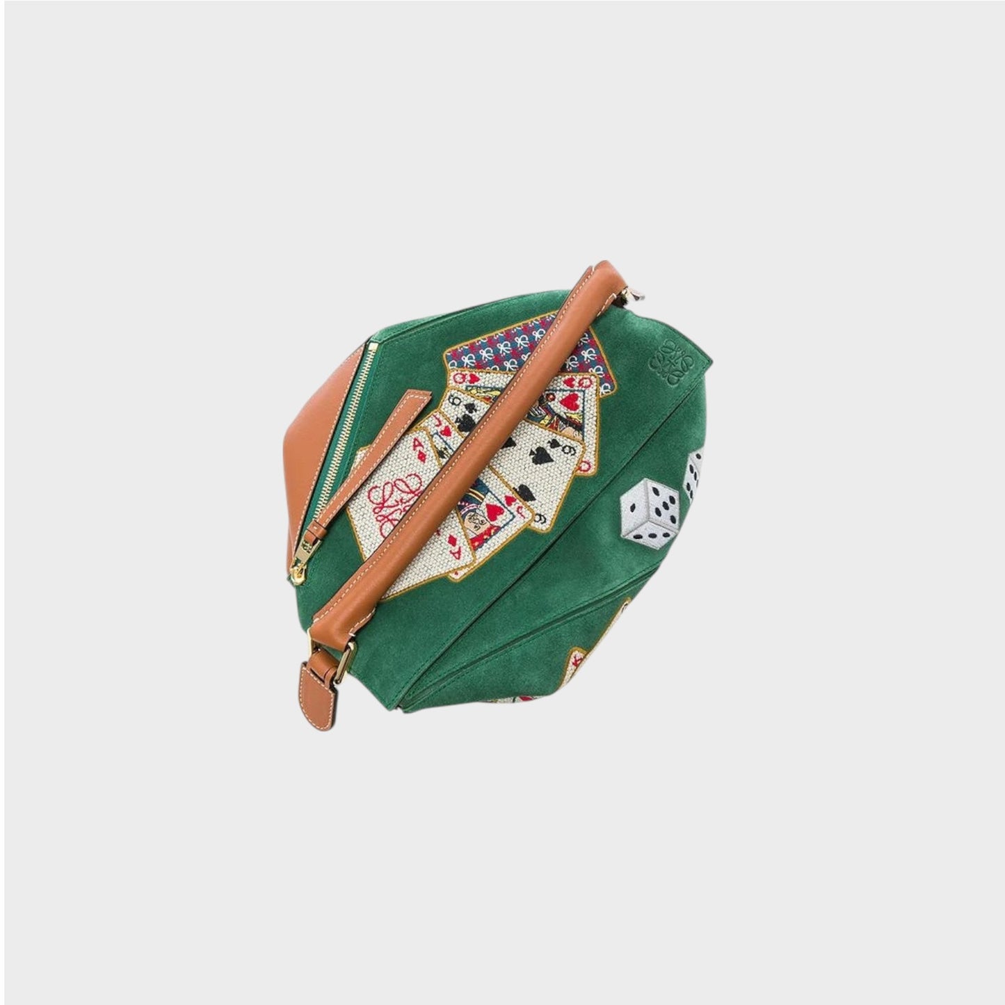 Loewe Shoulder Bag, Multi, Playing Cards Puzzle Bag in Green and Tan