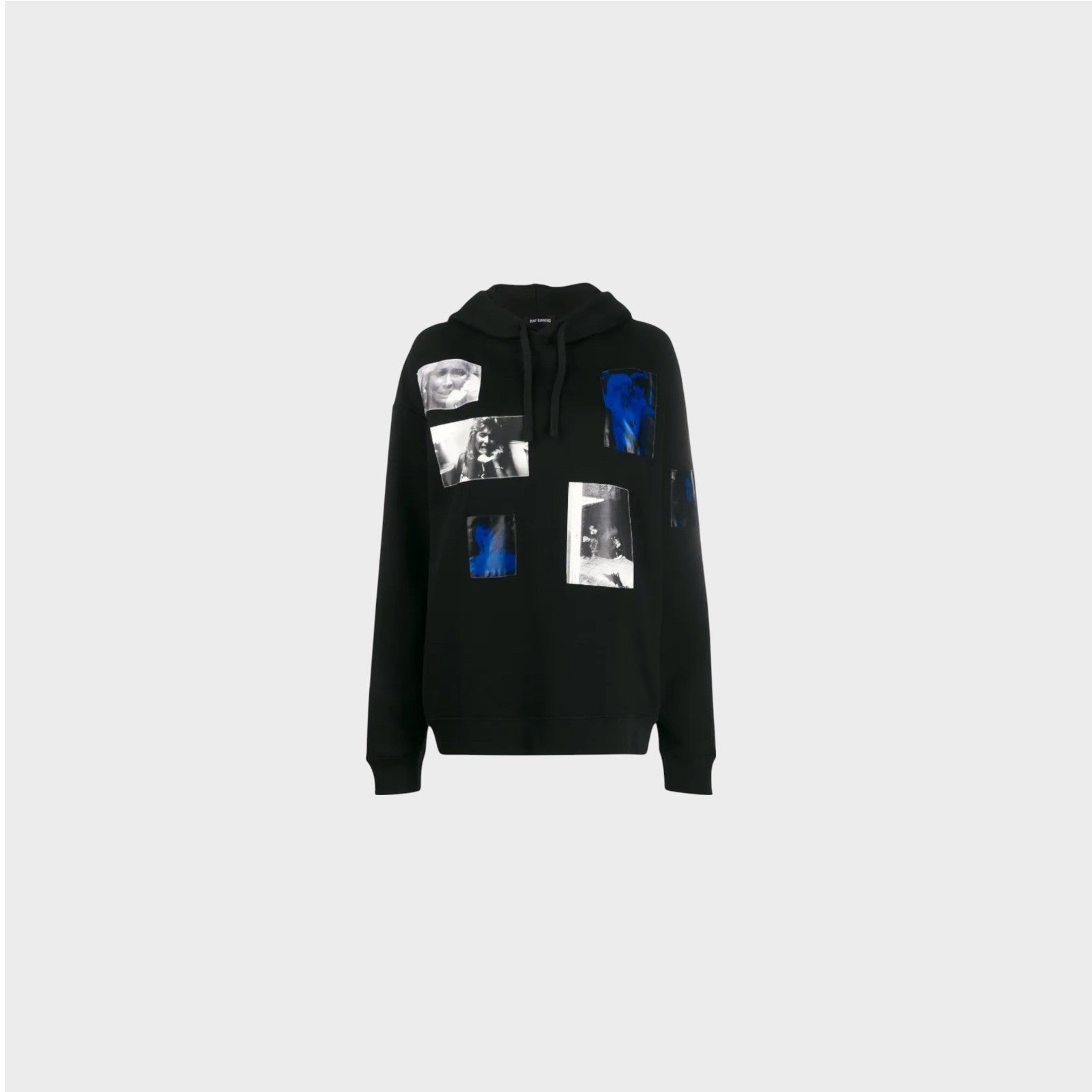Raf Simons Sweatshirt, Black, Jersey Cotton Hoodie w/ "Blue Velvet" Print Patches