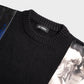 Raf Simons Knitwear, Black, Jersey Cotton Oversized Crew Neck Sweater w/ "Blue Velvet" Print Shoulder Patches