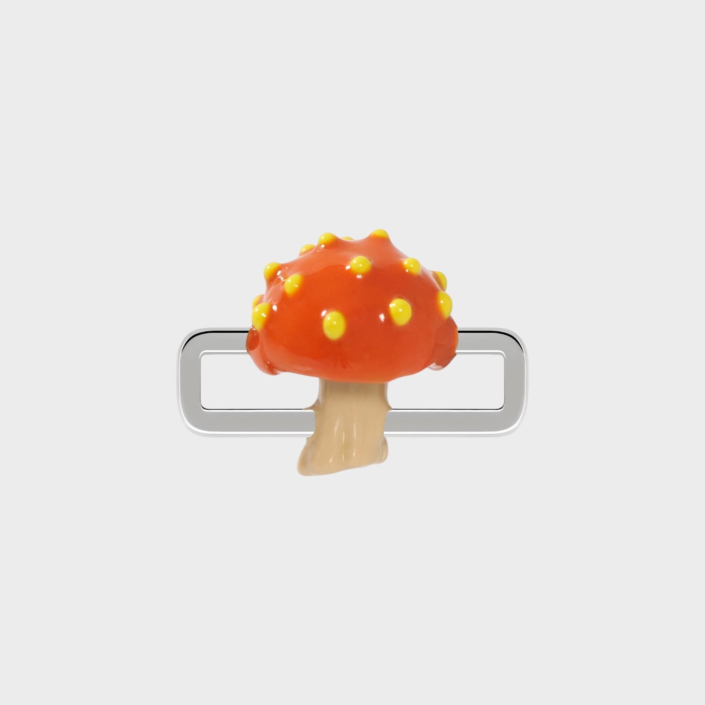 Poubel Charm, Print Orange Mushroom Hand Painted Enamel w/ Sterling Silver
