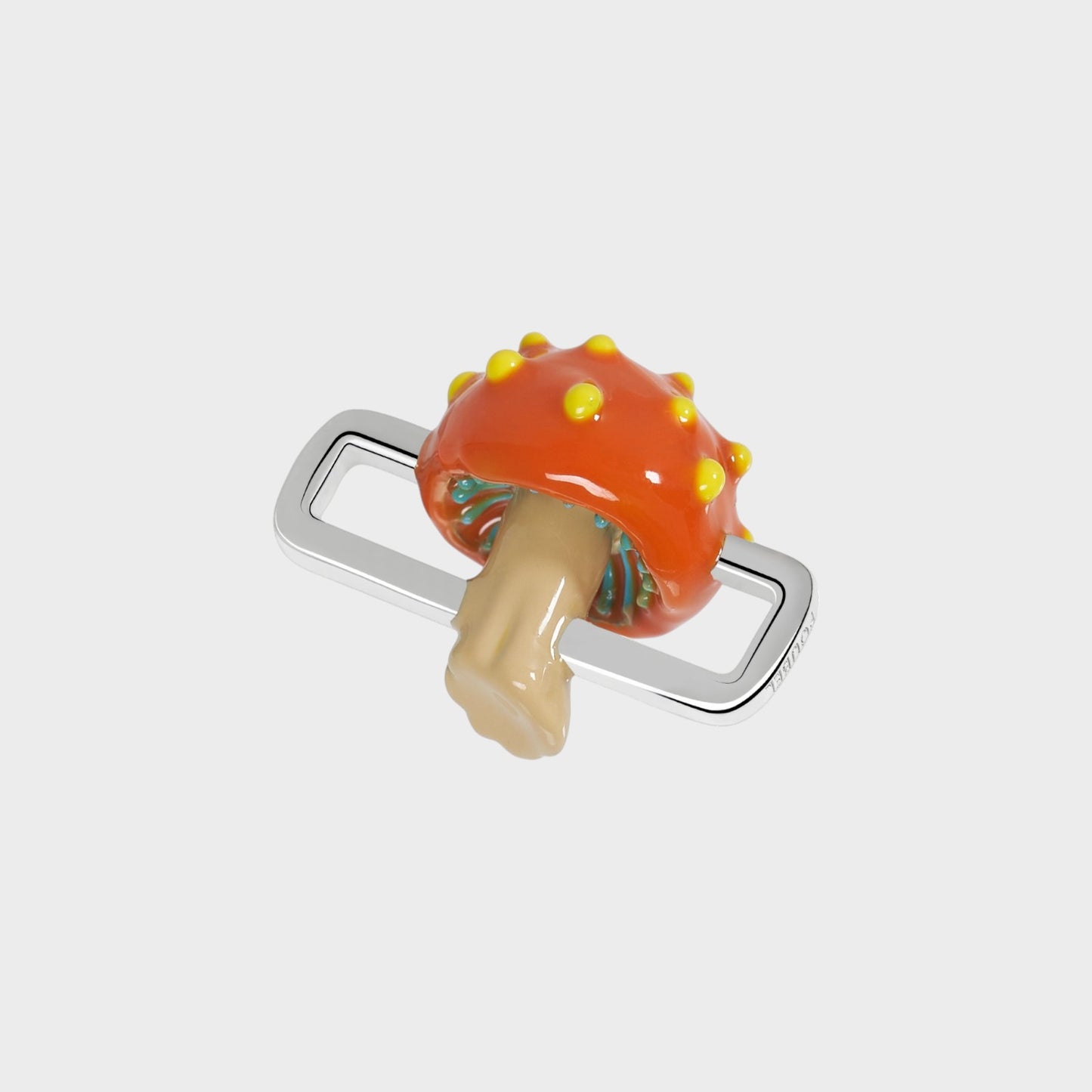 Poubel Charm, Print Orange Mushroom Hand Painted Enamel w/ Sterling Silver