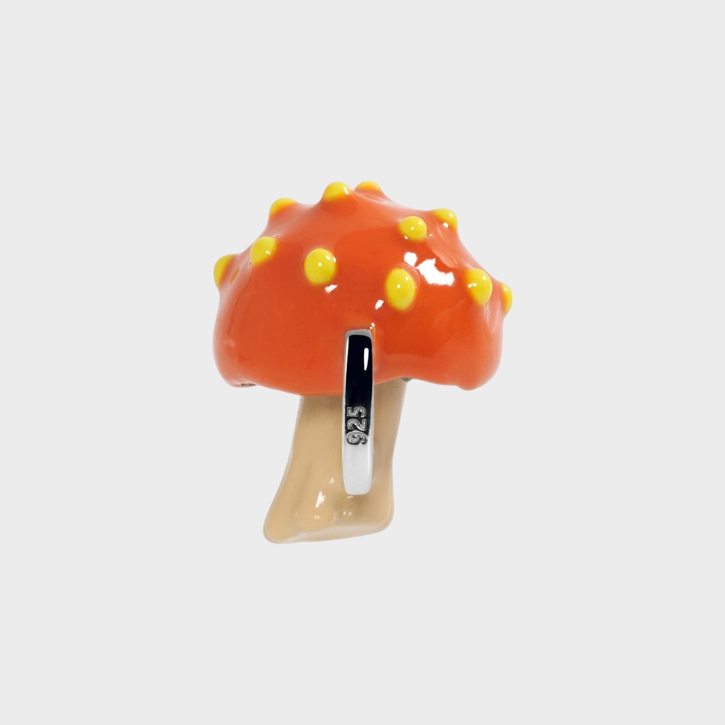 Poubel Charm, Print Orange Mushroom Hand Painted Enamel w/ Sterling Silver
