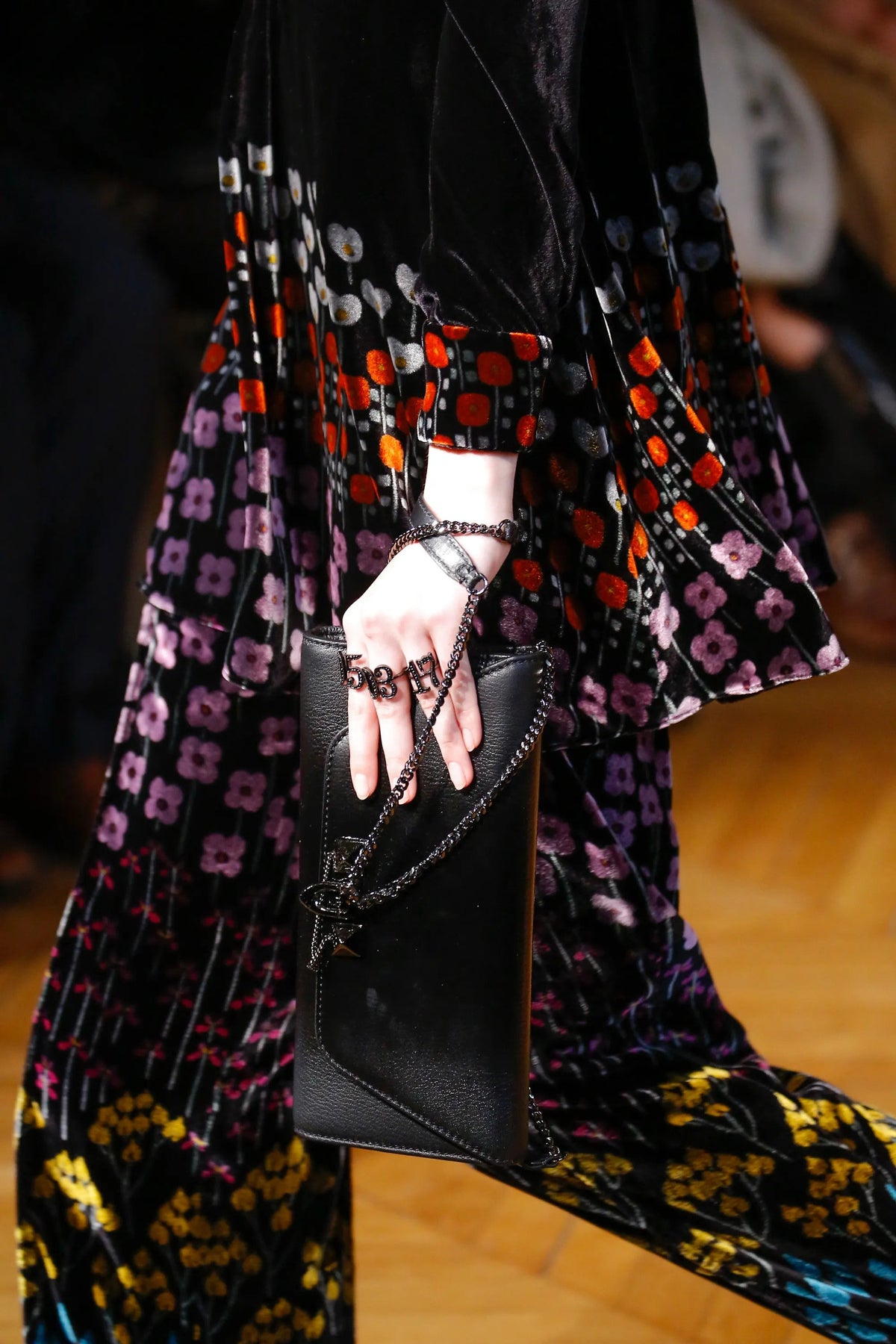 Valentino Velvet Flower Rows Printed Trousers