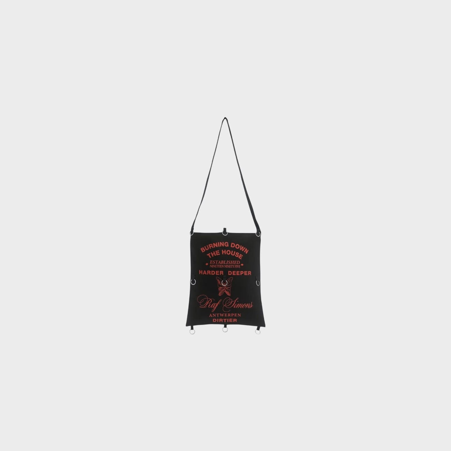 Raf Simons Tote Bag, Black, Cotton Tote Bag w/ Red Print and Rings