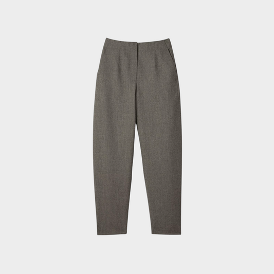 Tasoni Jacquemus Le Pantalon Citta dark brown wool straight tailored trousers with a clean minimalist silhouette.