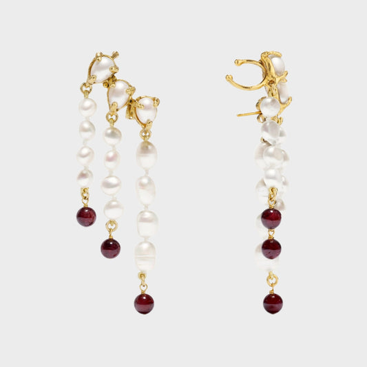 Goossens Bo Gold Toned Brass Asymmetric Pearl Earrings