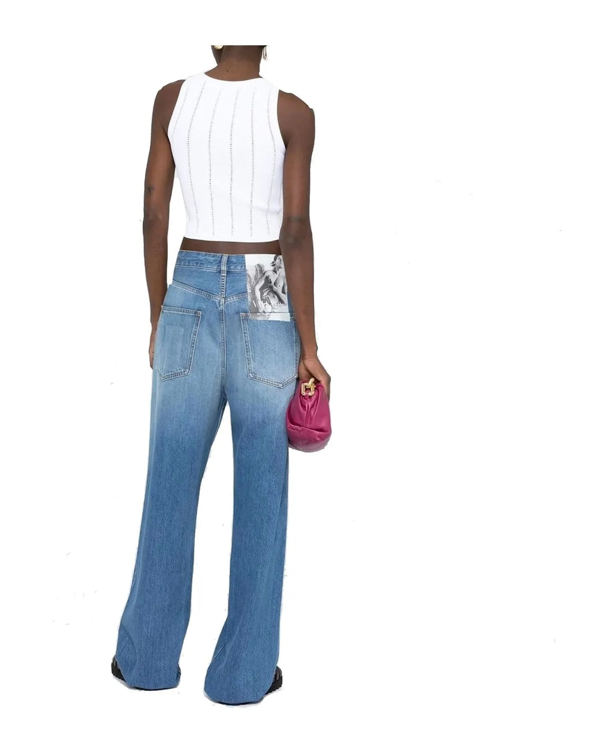 Valentino Jeans, Blue, Archive Cotton Washed Denim Loose Fit High Rise Full Length Pants in Medium Blue #15