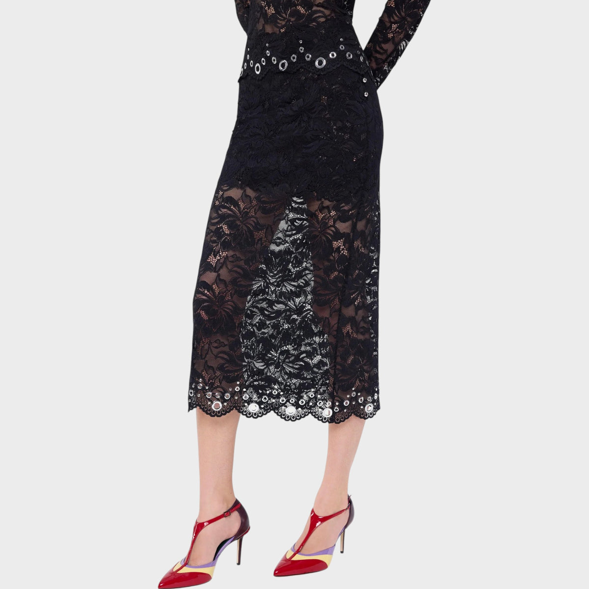 Rabanne Layered Lace Midi Skirt